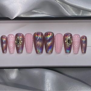 Pink Christmas Sweater Nails